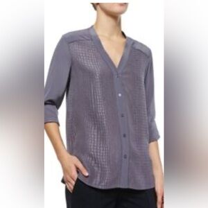 Vince Silk Shirt Womens Small Gray Crocodile Pattern Button Down Embossed